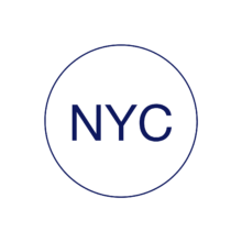 New York City NYC text centered inside a thin circular outline, representing New York City.